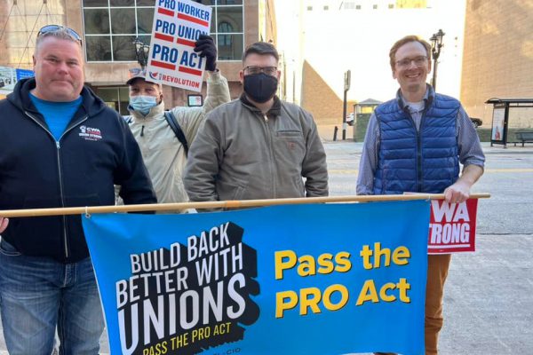 Tom with Our Revolution protesting for the Pass the PRO Act.